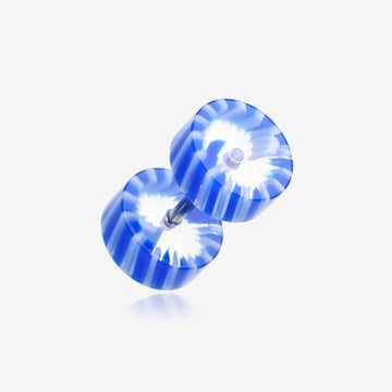 A Pair of Pinwheel Stripe UV Acrylic Faux Gauge Plug Earring-Blue/White
